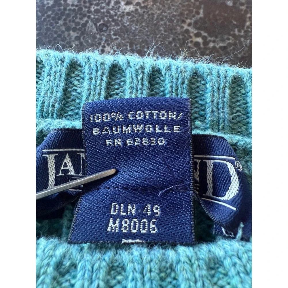 Lands End Ribbed Cotton Sweater Teal‎ Green Mens XL 46-48 Regular Raglan Sleeve